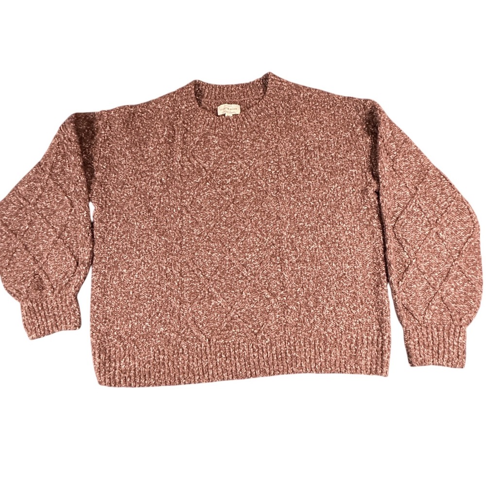 Lucky Brand Wool Blend Textured Boucle Sweater M Medium Cable‎ Knit Brown